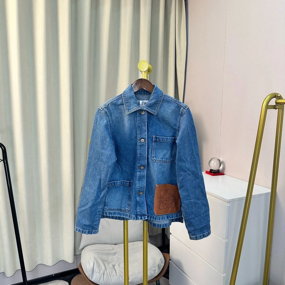 99新 LOEWE/罗意威 牛仔口袋皮标logo外套 34码