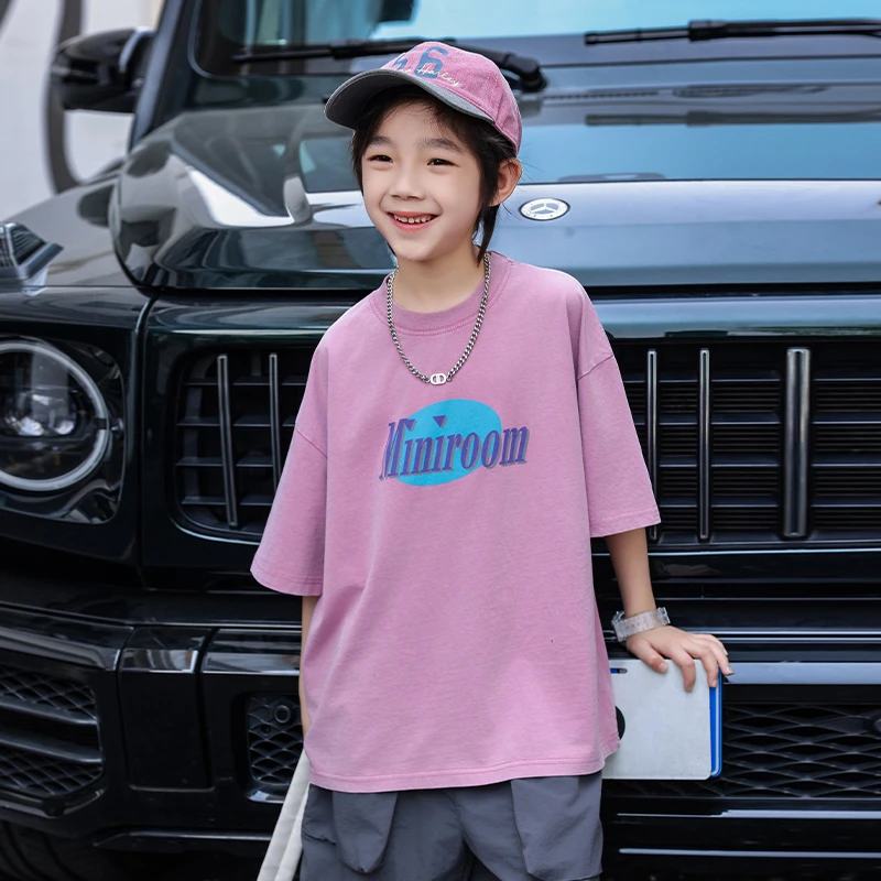 XMYY2025夏季中大童韩版时尚潮流百搭圆领T恤剪领印花短袖/TXW085