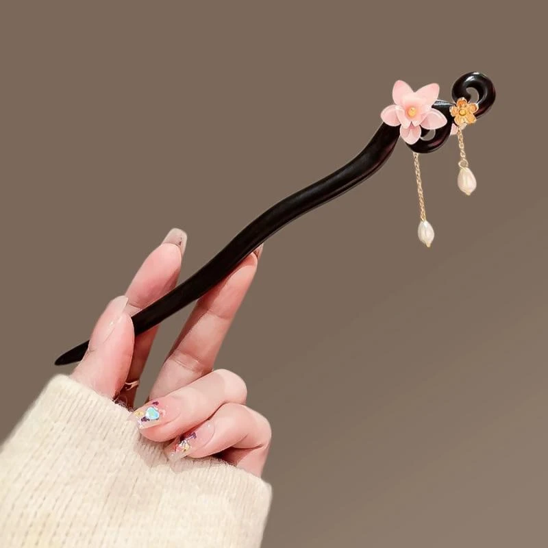 珍美妮浪漫樱花发簪女高级感古风步摇流苏檀木簪子简约发钗汉服挽