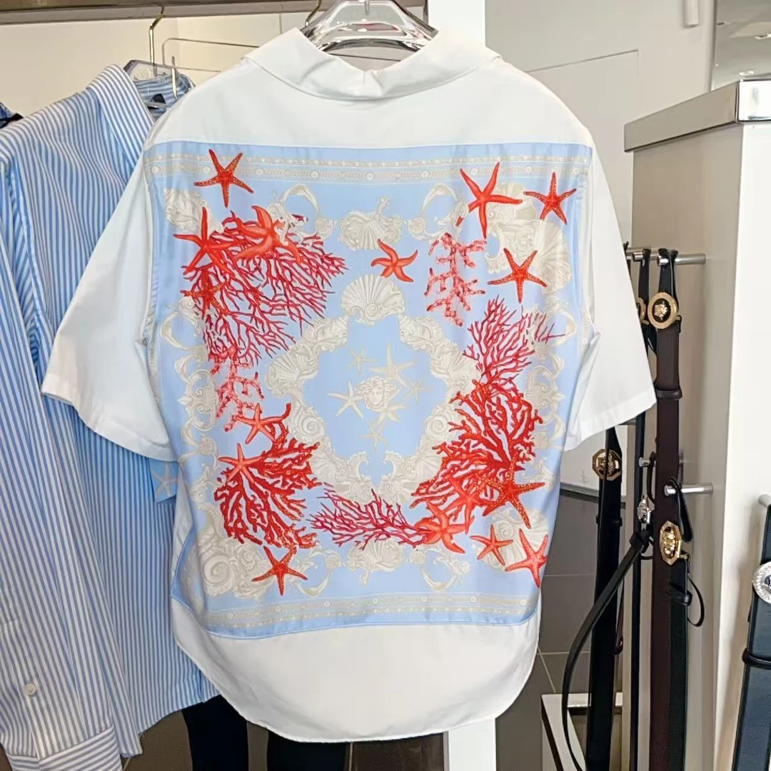 未使用 VERSACE/范思哲 男士后背海洋印花短袖衬衫