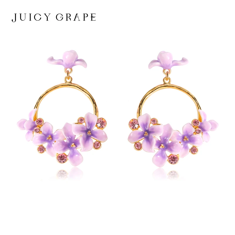 JuicyGrape 铜合金珐琅耳饰 丁香花耳环花朵耳钉小众法式气质耳饰