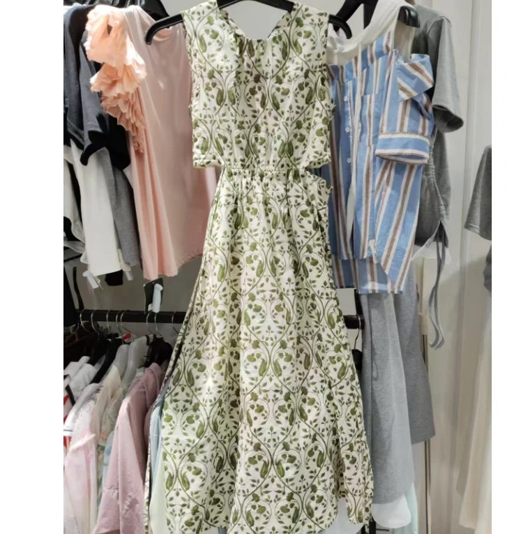 2025夏季新款韩版收腰显瘦女无袖碎花连衣裙2114款