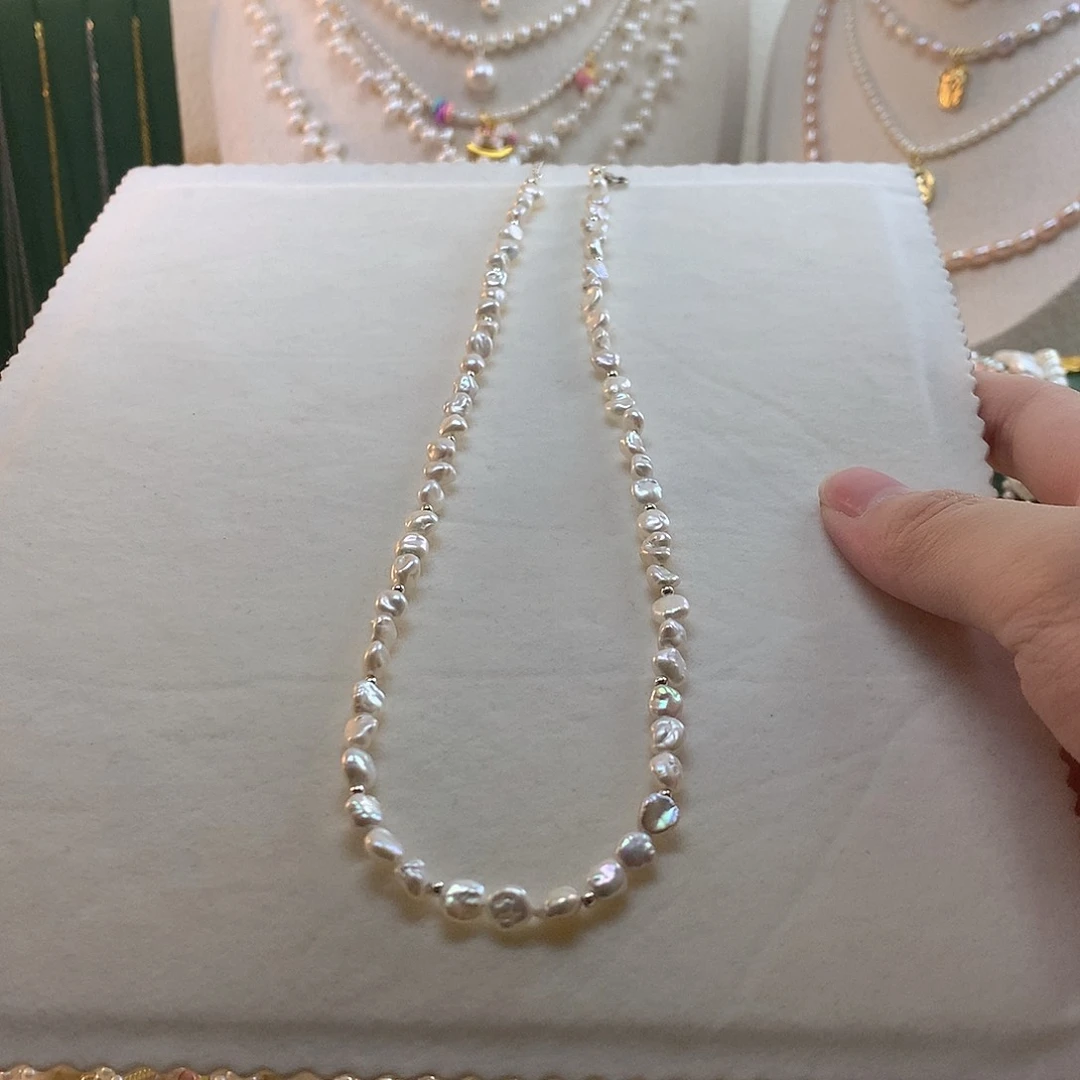合金淡水珍珠碎银子项链