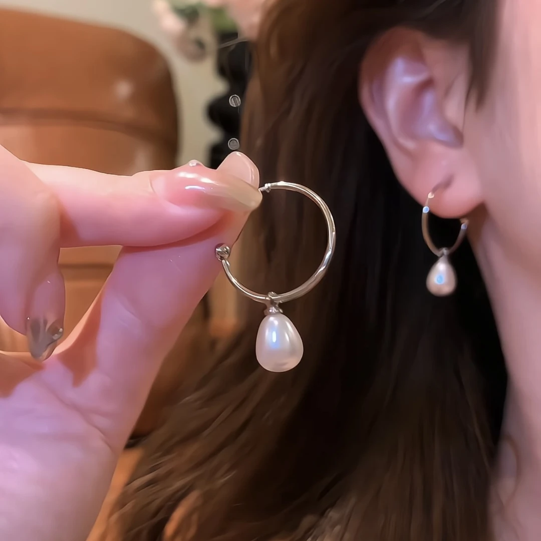 铜合金耳饰 极简法式清冷半圈水滴耳环冷淡风耳钉气质高级感耳饰