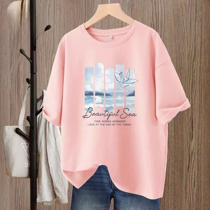 宽松短袖女t恤夏季2025新款薄款纯棉打底衫遮肚子显瘦百搭上衣女