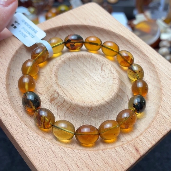 琥珀未镶嵌珠宝奇石9mm植物意境枣珠
