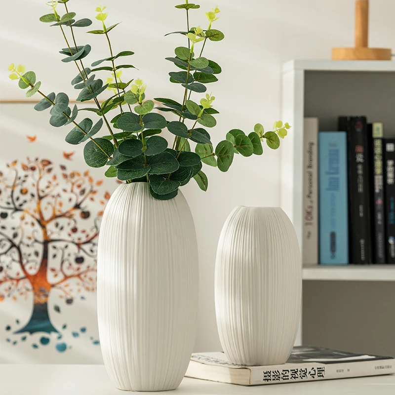 中式白色素烧玉竖陶瓷花瓶轻奢高级感客厅干花插花家居装饰品摆件