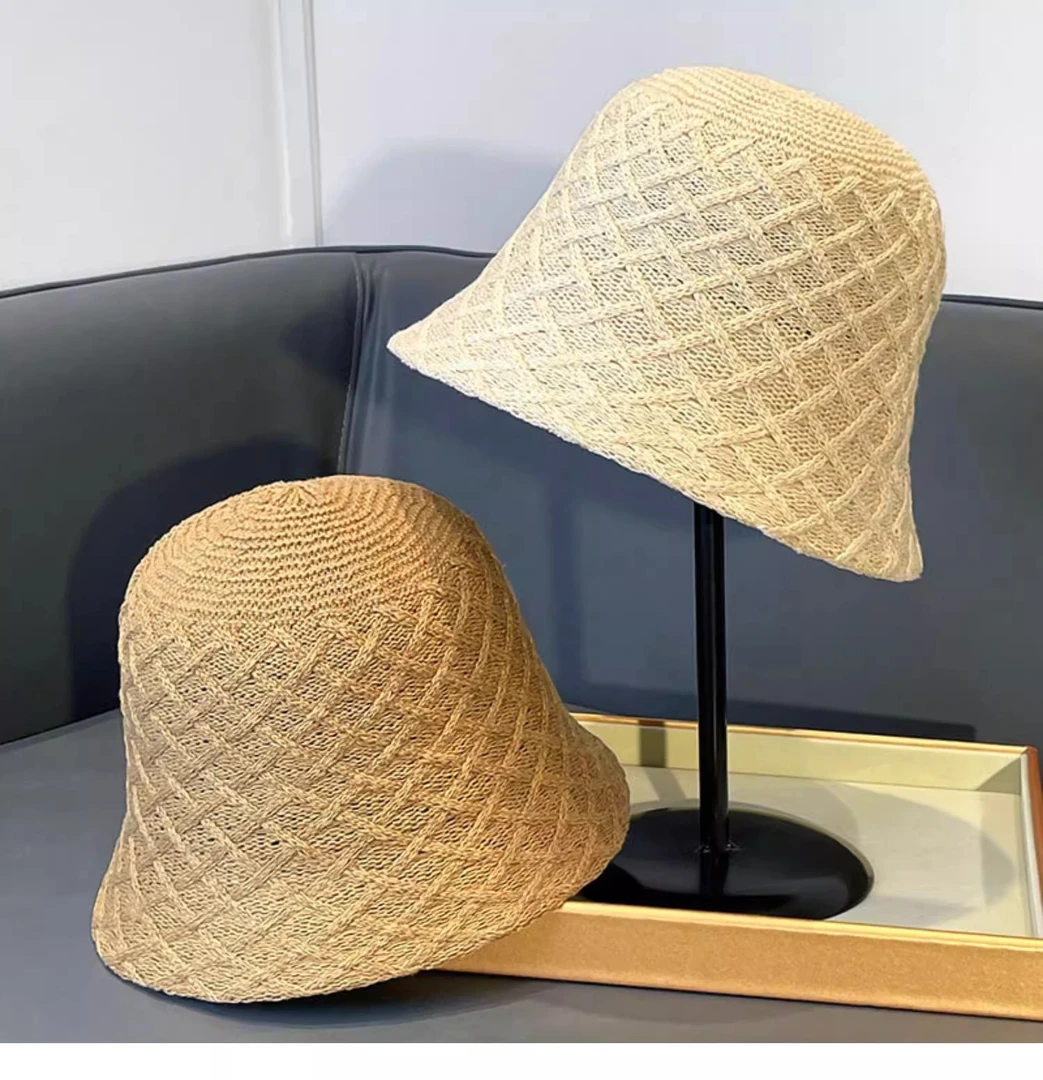 新夏季韩版薄款菱形针织渔夫帽子女显脸小百搭夏季薄款女士渔夫帽