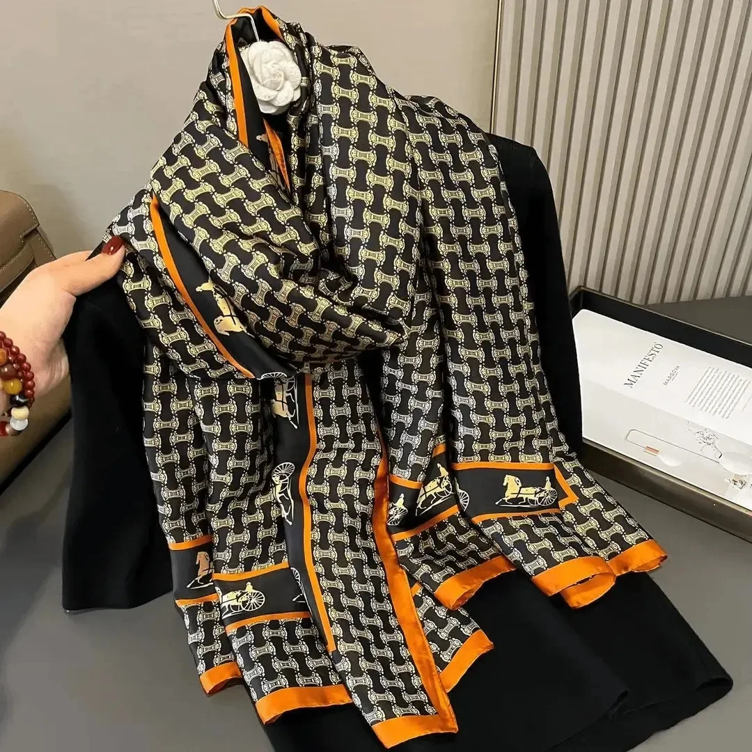 【凯旋门】秋冬款桑蚕丝丽锦缎长巾纱巾披手部防护洋气23