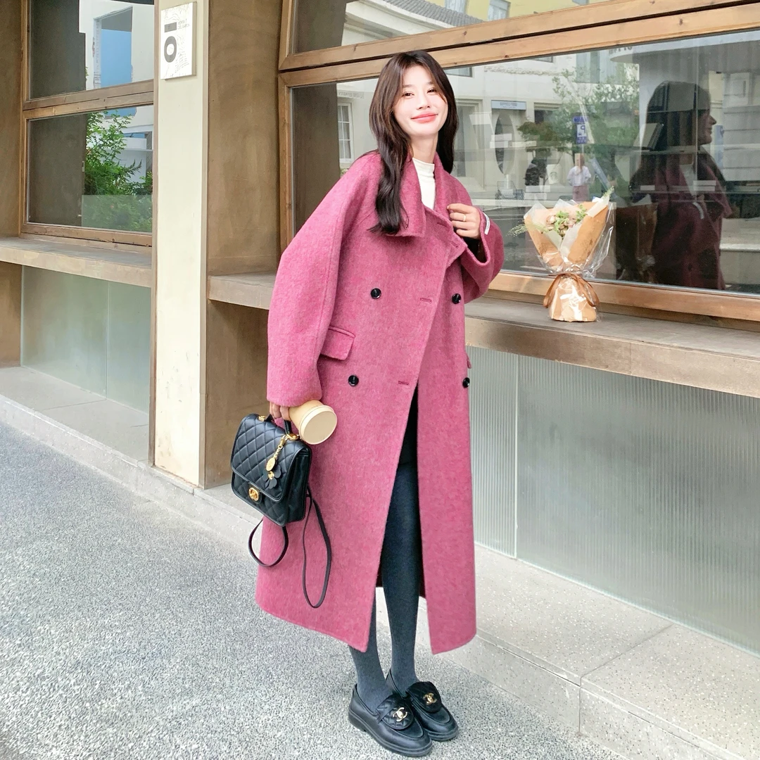 韩系温柔风双面呢子大衣女2025年冬季新款高级感气质长款毛呢外套