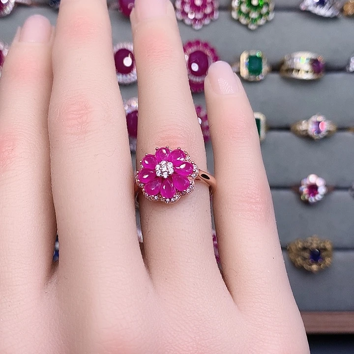 戒指红宝石银S925镶嵌