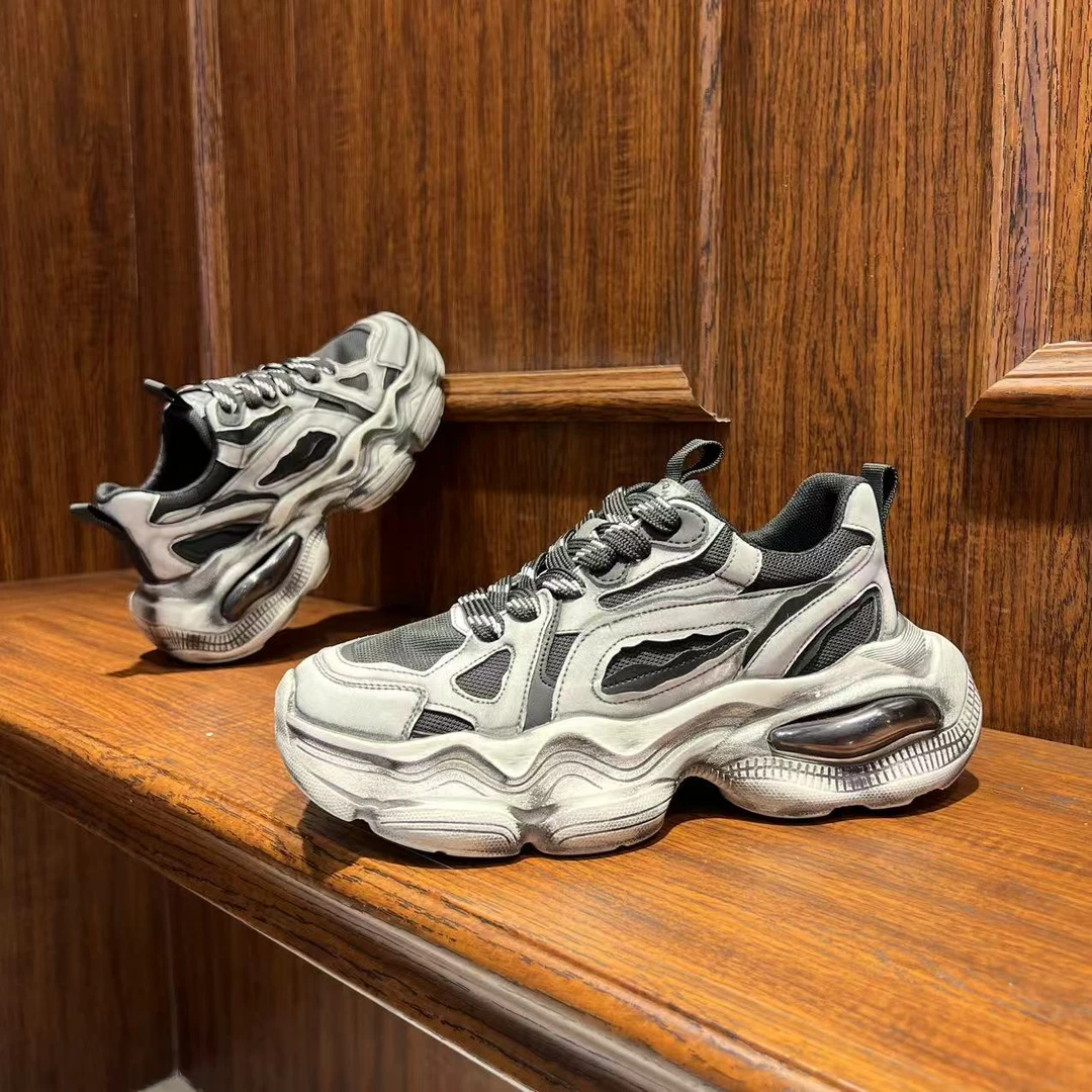 2025夏季新款复古擦色男款老爹鞋气垫增高轻便低帮运动休闲鞋爆款
