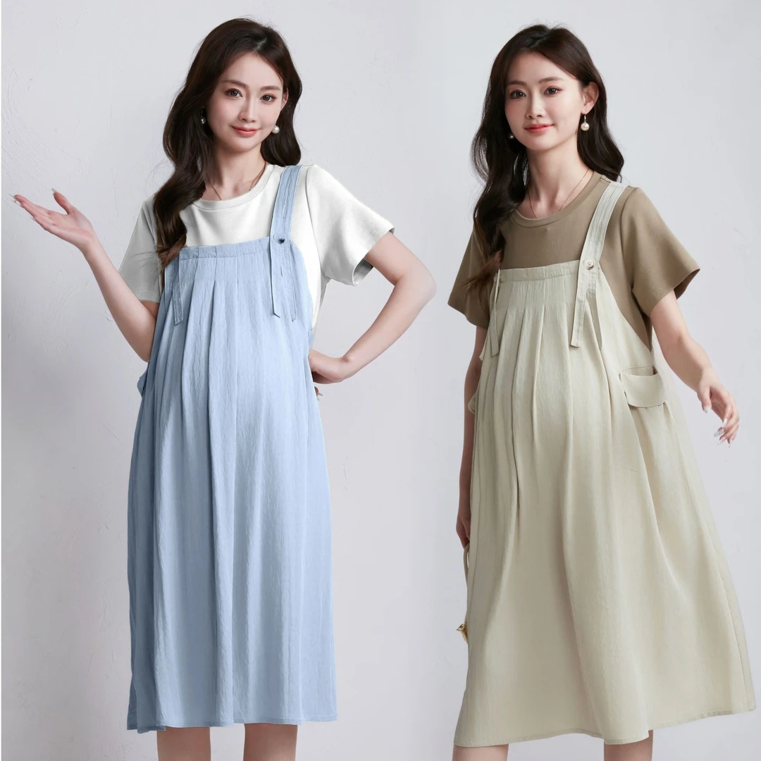 孕妇连衣裙夏假两件大码宽松休闲遮肉显瘦慵懒风孕妇中长款外穿裙