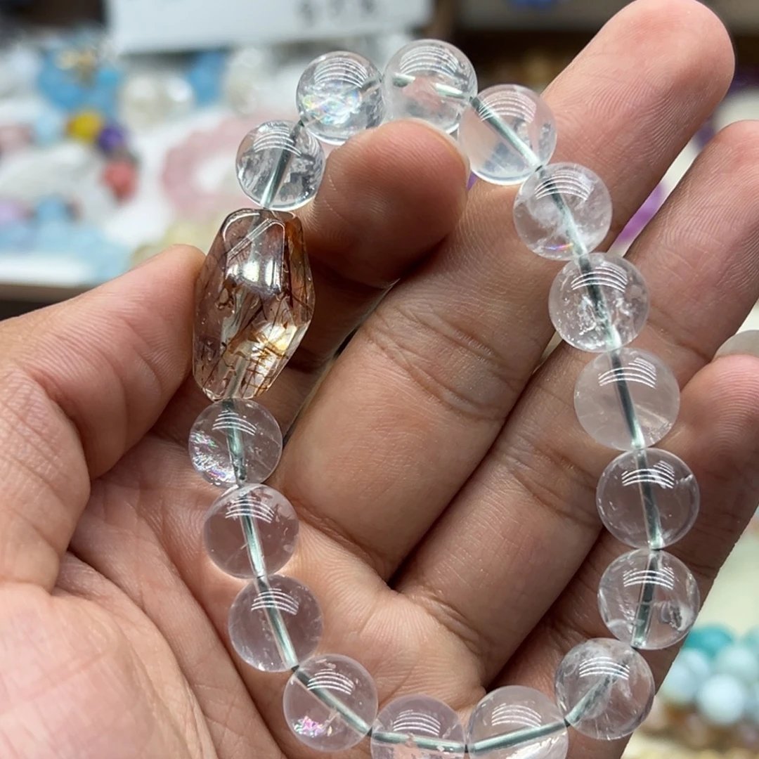 水晶未镶嵌手链12咪奶白黑金超