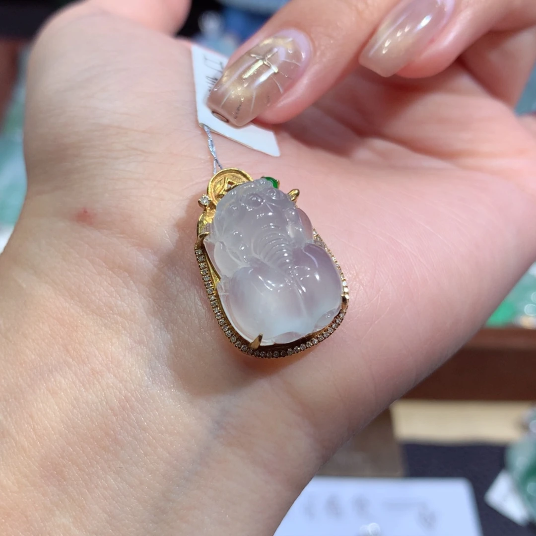 吊坠(不含链)18K金镶嵌翡翠