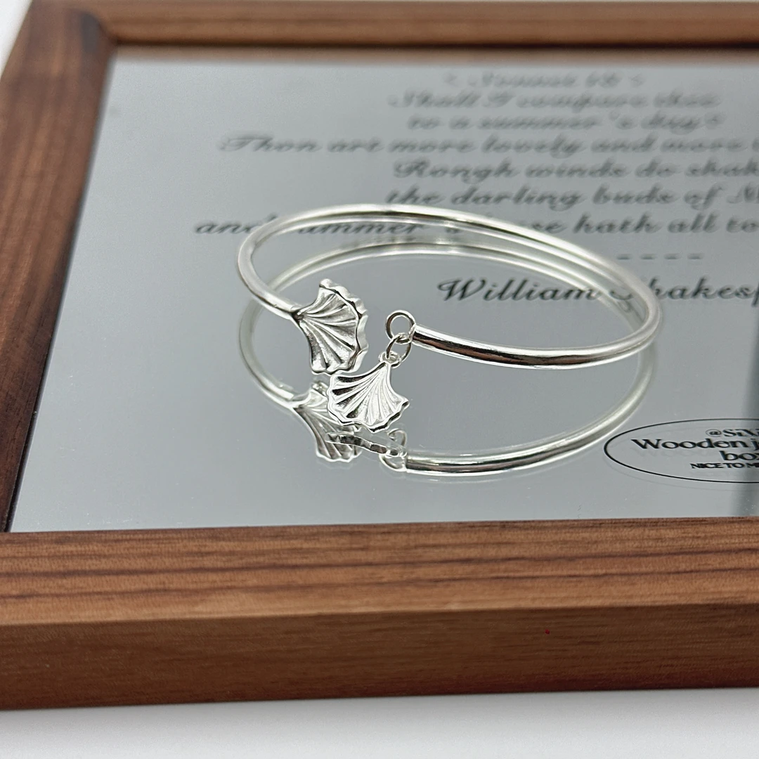 足银手镯 三生有幸手镯银9999银杏叶时尚开口小众设计高级感轻奢