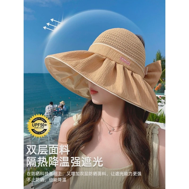 大帽檐防晒帽女新款夏季防紫外线可扎马尾户外遮阳太阳帽子潮