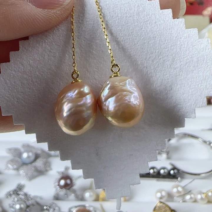 淡水珍珠中国红巴洛克金有正常生长纹银S925镶嵌