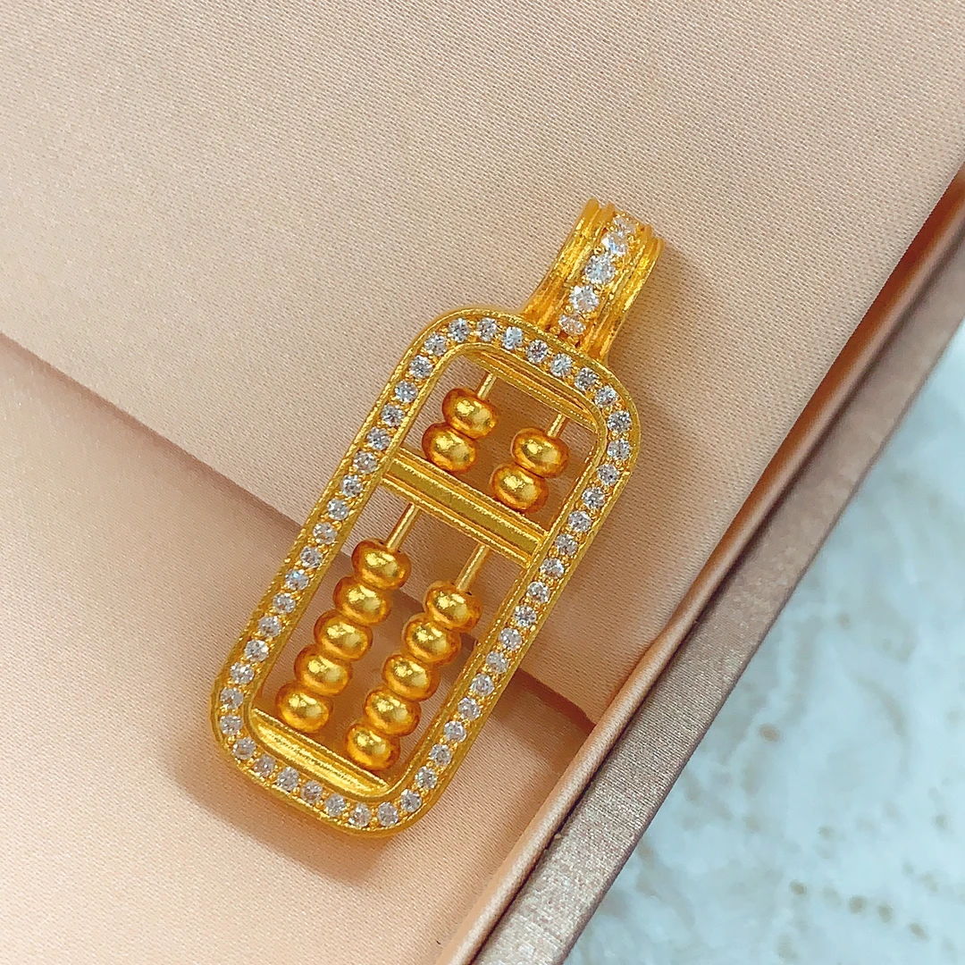 【水贝黄金】足金999古法镶嵌算盘黄金吊坠N300