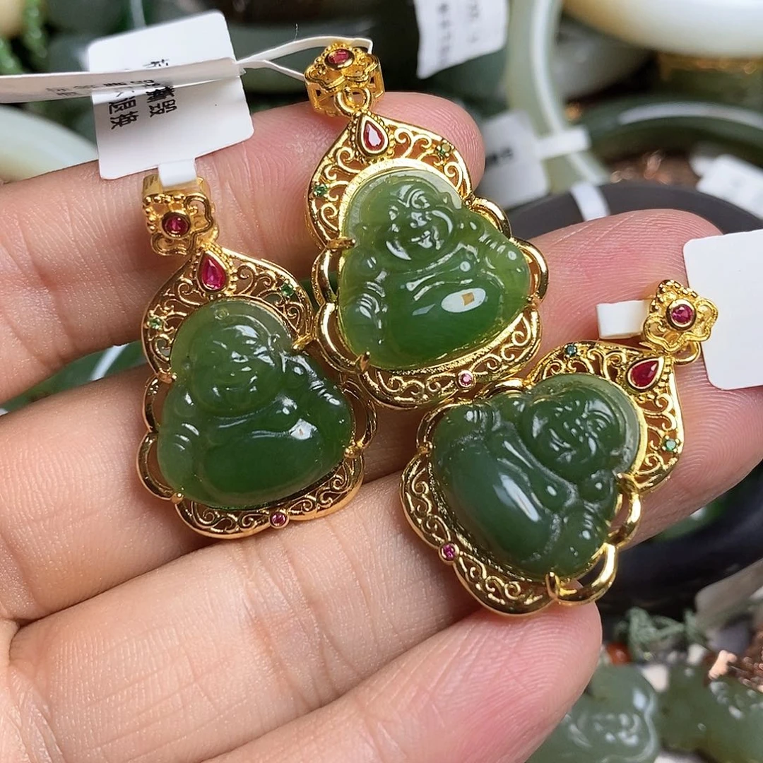 和田玉颈饰银S925镶嵌