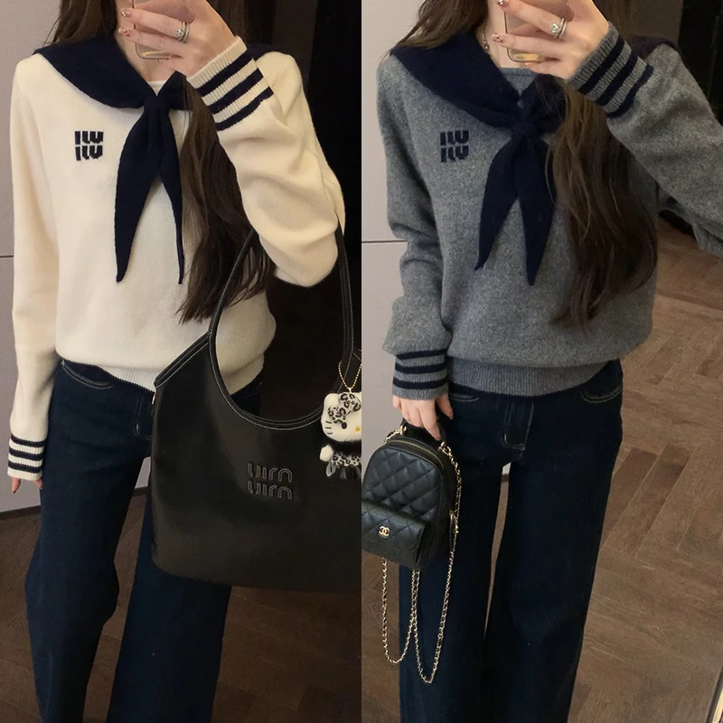 【mimius】&七七（领不可拆）减龄学院风甜美海军领针织衫 WF11087