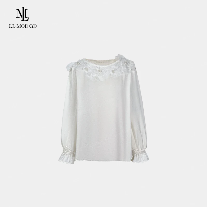 花梦 重工立体花钉珠针织衫春季荷叶袖设计感名媛上衣YL-260208