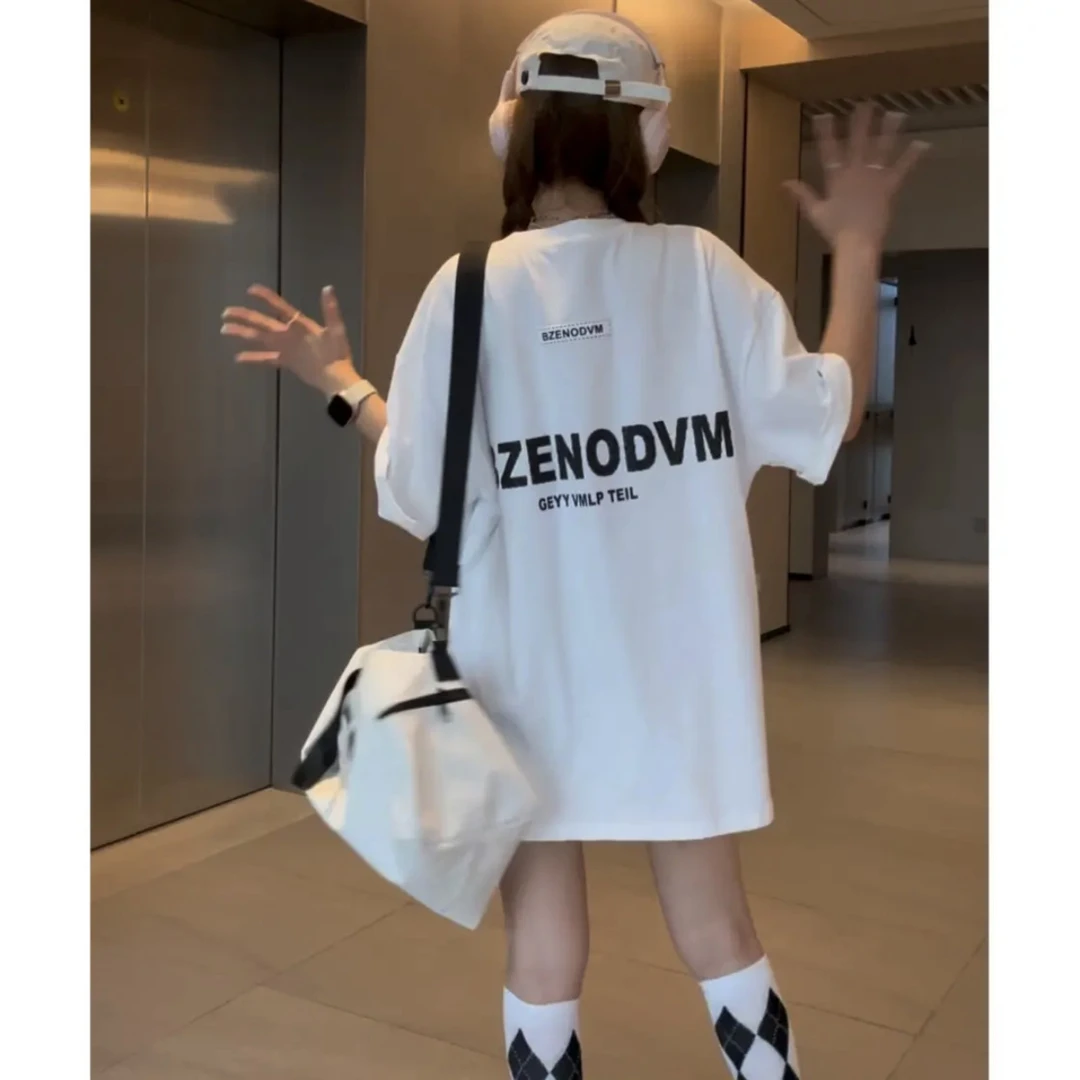 下装消失潮牌欧货大版短袖t恤男女2025新款夏季宽松中长款遮屁股