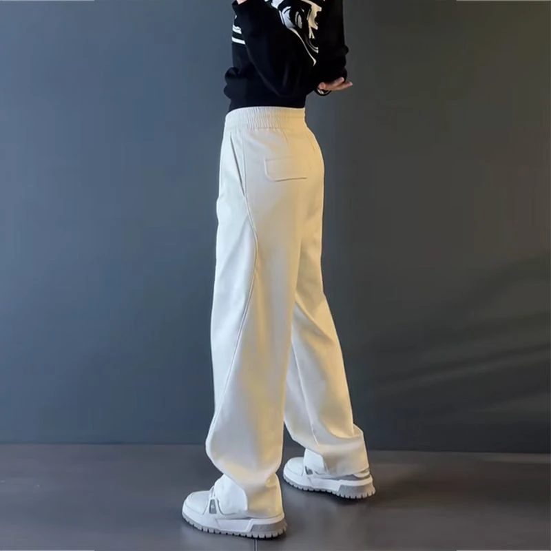 直筒裤运动裤潮白色宽松休闲裤阔腿裤垂感设计感百搭裤子长裤2025