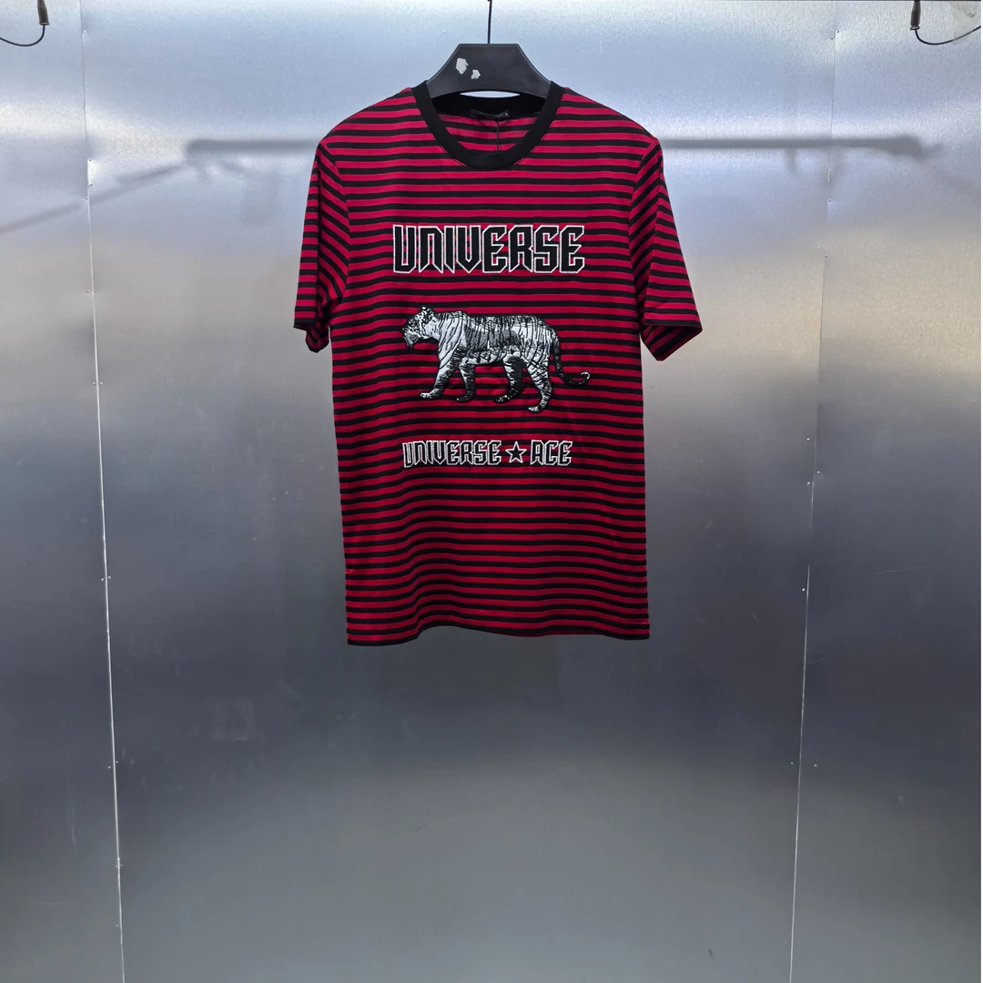 W-3-62809-GX夏季正面黑豹贴布刺绣印花圆领半袖