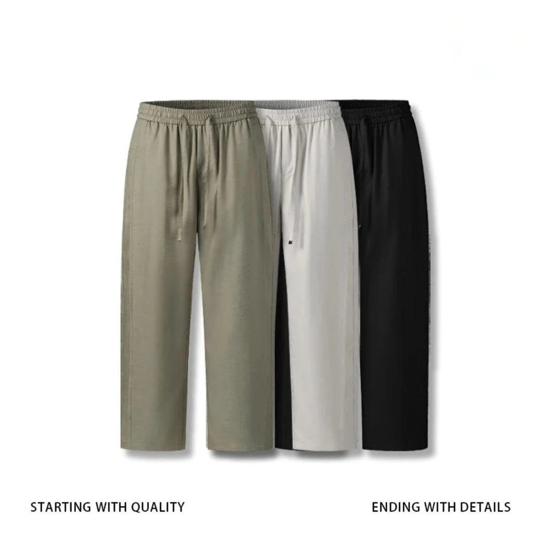 夏季薄款透气垂感直筒裤凉感透气阔腿裤宽松抽绳休闲裤新款百搭