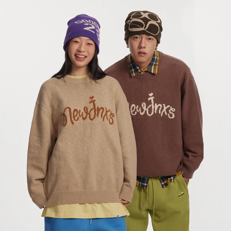 [青]江南先生美式复古针织衫秋冬圆领毛衣男女时尚外套JN44J28