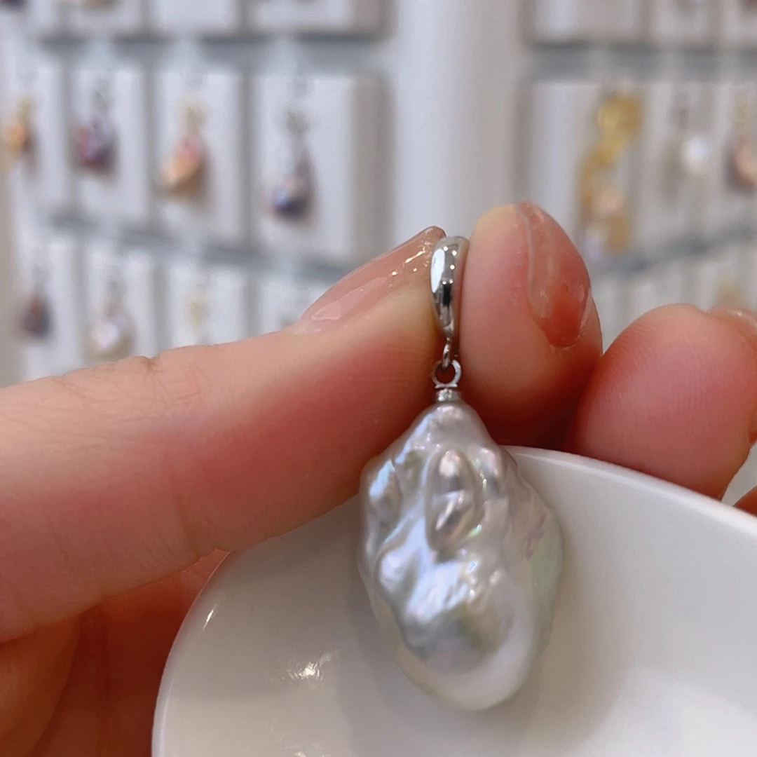 淡水珍珠天然珍珠巴洛克银S925镶嵌