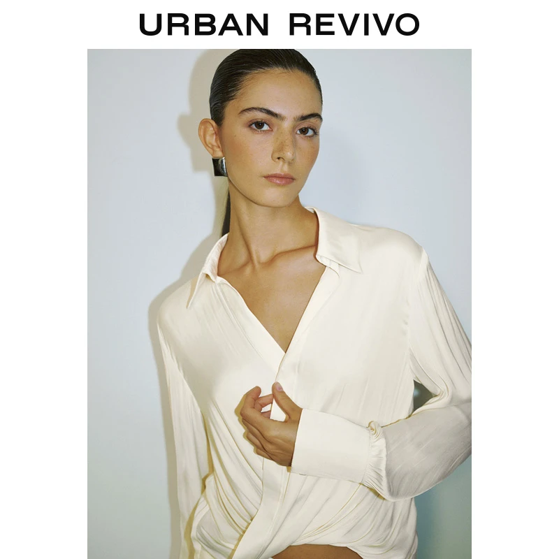 UR2025夏季新款女气质优雅设计感褶皱长袖罩衫衬衫UWG250085