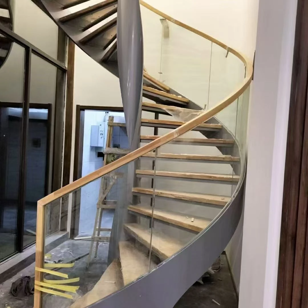 中柱卷板玻璃护栏楼梯轻奢家用别墅酒店客厅创意阁楼悬浮楼梯