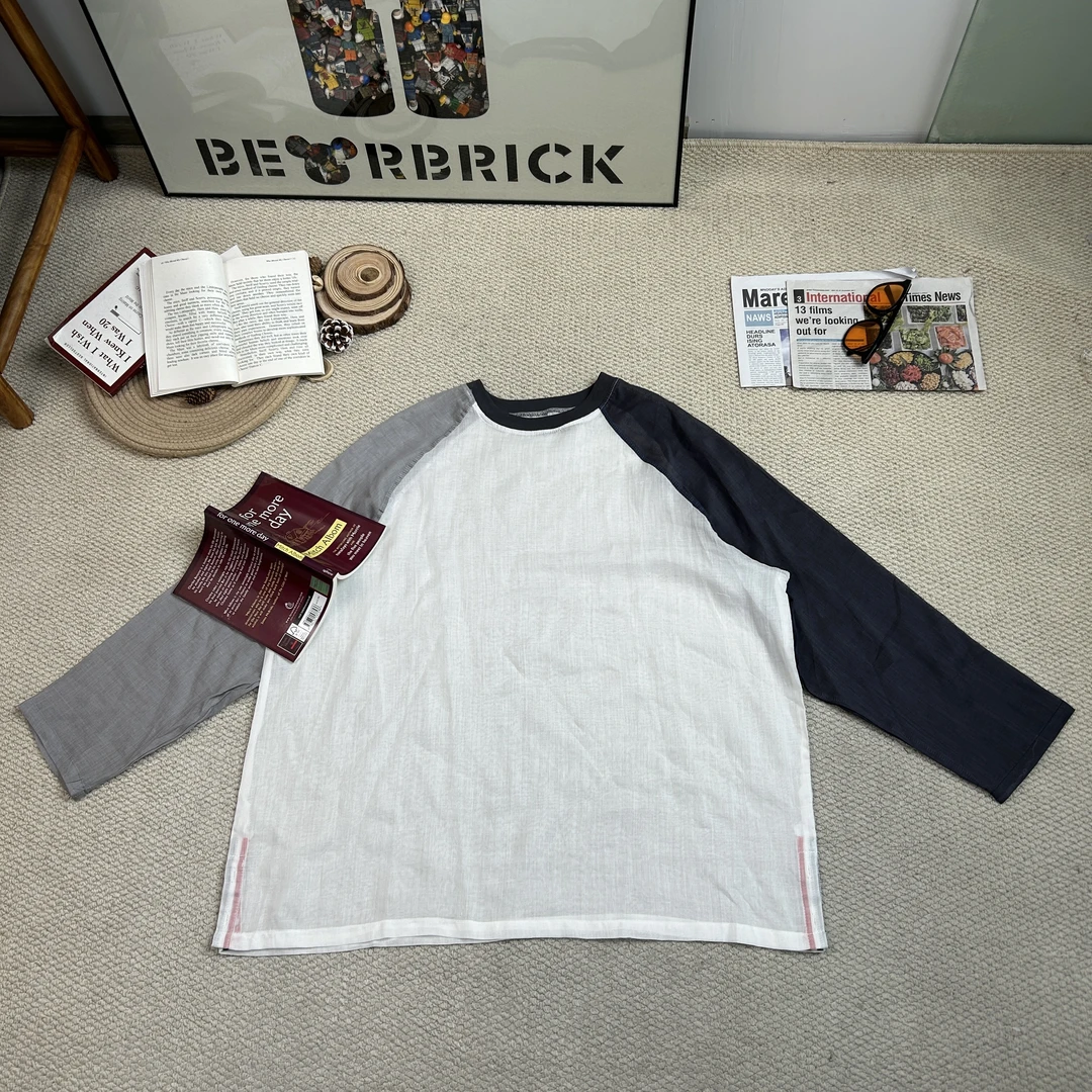 2025春季新款休闲纯色拼色长袖T恤打底0556