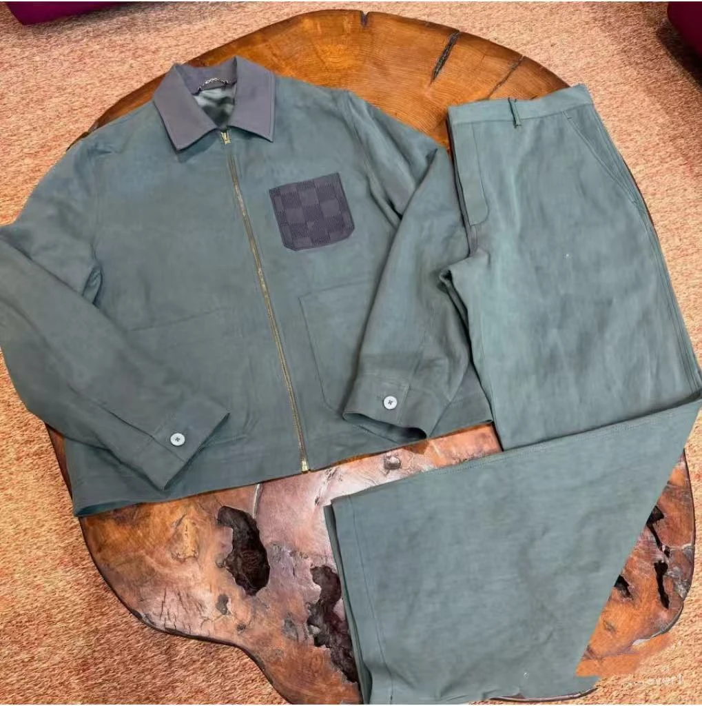 秋季男士翻领拉链黑-绿潮流套装