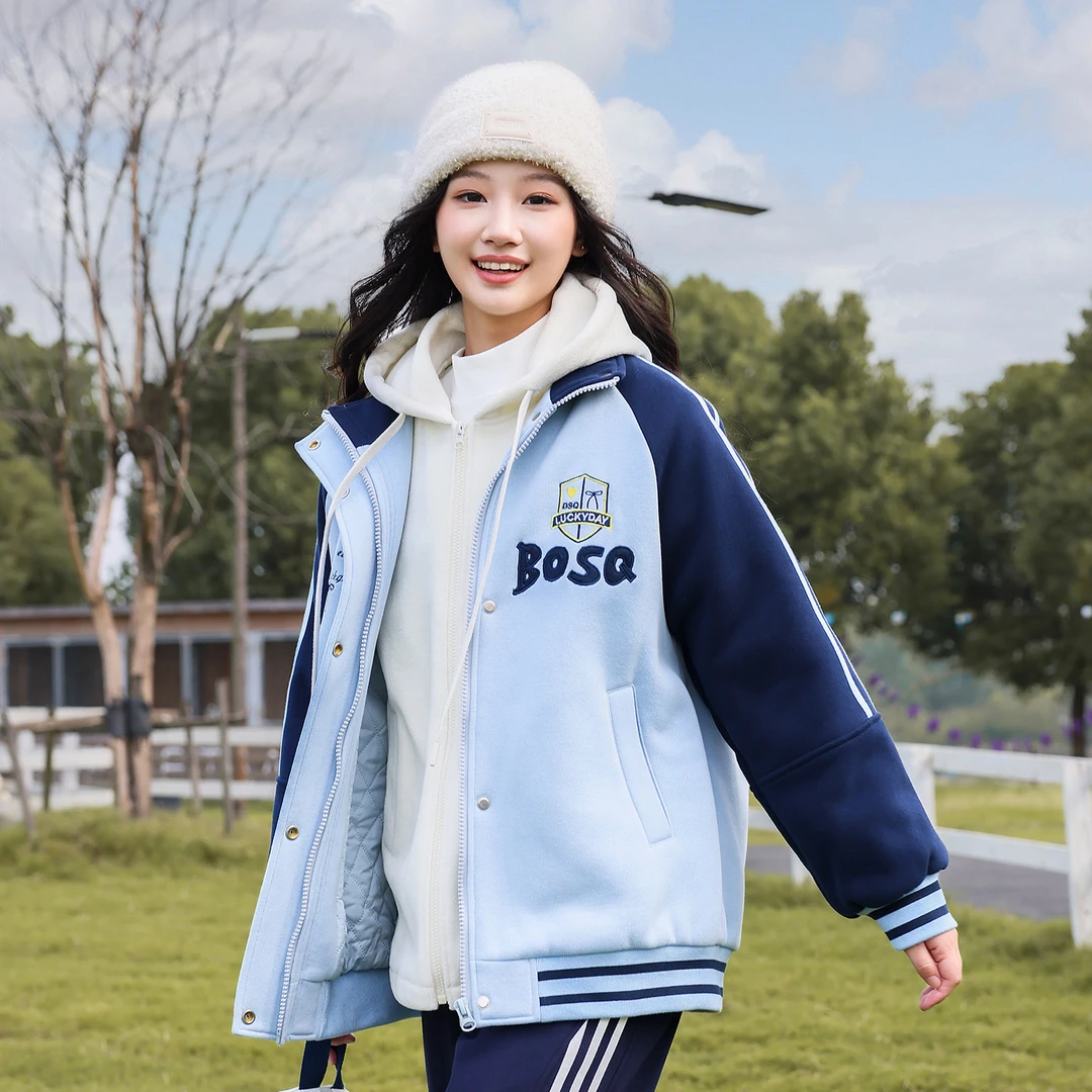 初中生冬季夹棉棒球服少女2025新款棉服青少年大童学院风棉衣外套