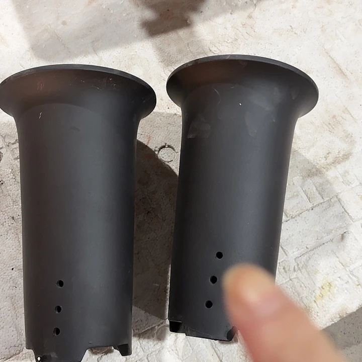 紫砂花盆微瑕桶盆黑色两个有侧孔