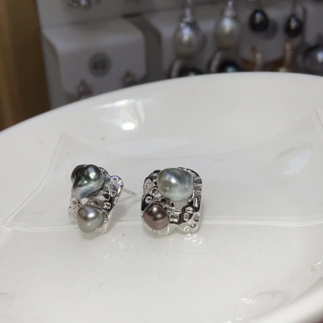 银S925镶嵌海水珍珠耳饰