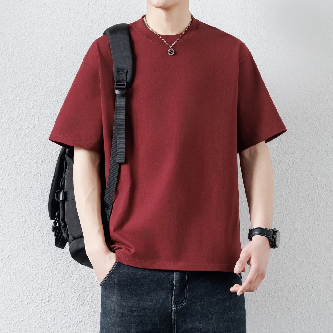 买1送1重磅精梳长绒棉短袖圆领舒适T打底衫经典百搭t恤男款男生