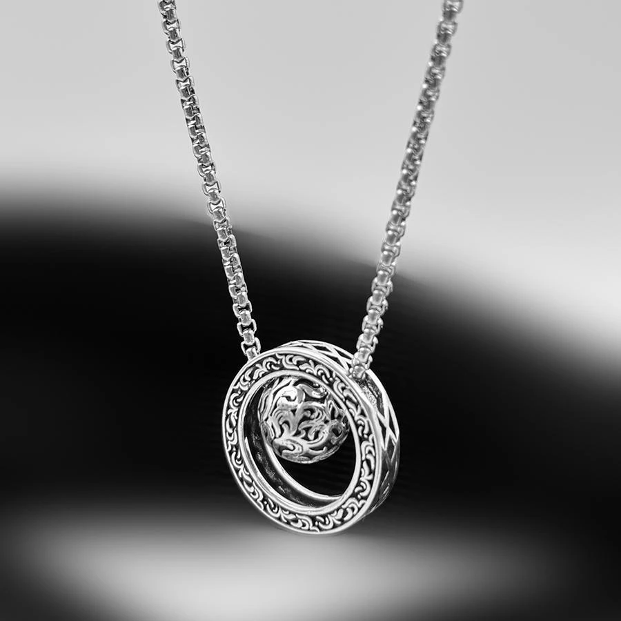 吊坠足银 小众设计感转运珠项链男生复古吊坠轻奢气质简约饰品ins