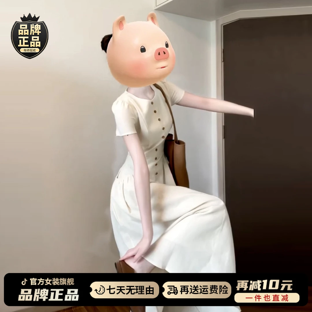 2025新款法式气质白色短袖连衣裙子女夏季高级感独特漂亮收腰长裙