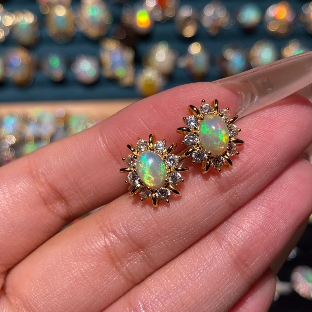 欧泊银S925镶嵌耳饰