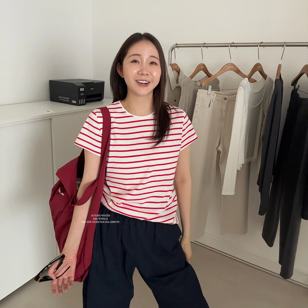 春夏款韩版7231经典通勤街头遮肉百搭个性宽松休闲条纹T恤