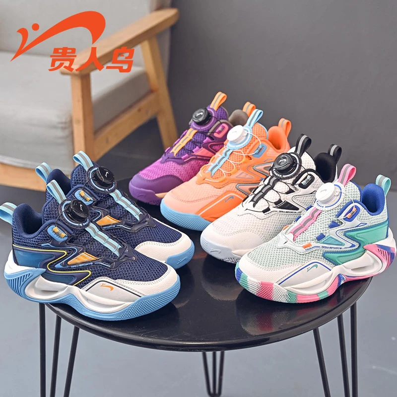 贵人鸟2025春季新款篮球鞋男童缓震运动鞋纽扣减震网面时尚女童鞋