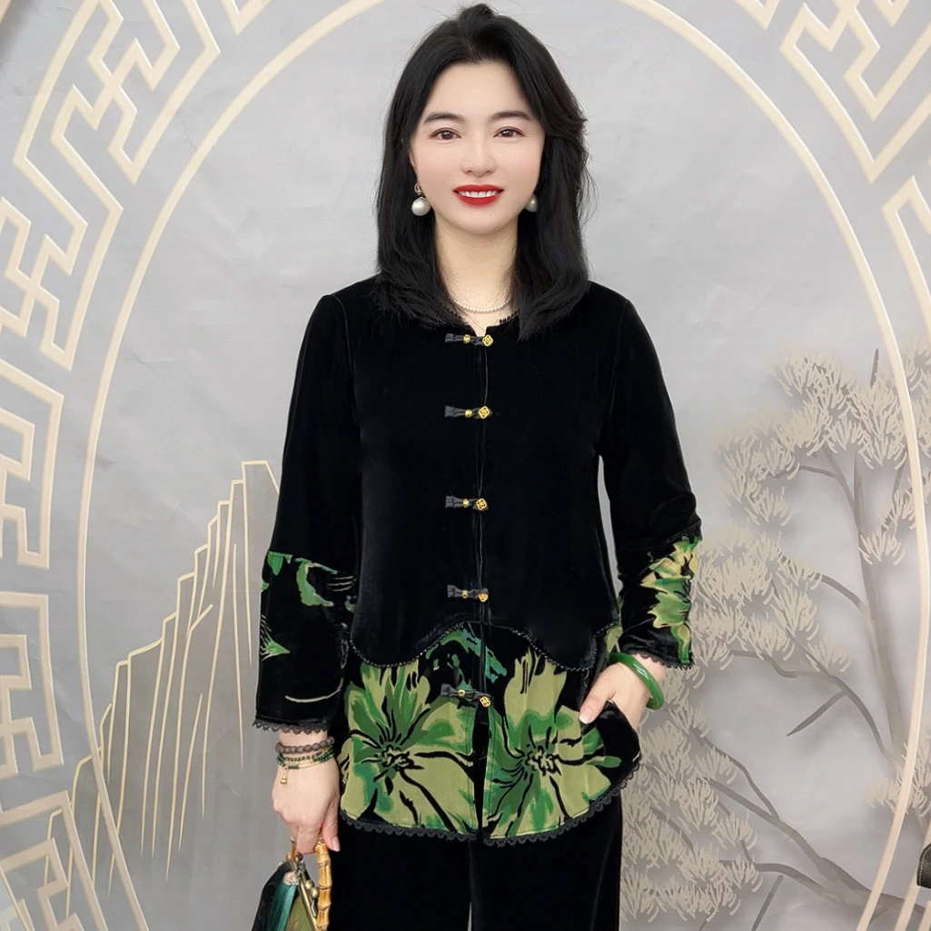 9351 新品气质圆领盘扣妈妈两穿上衣开衫