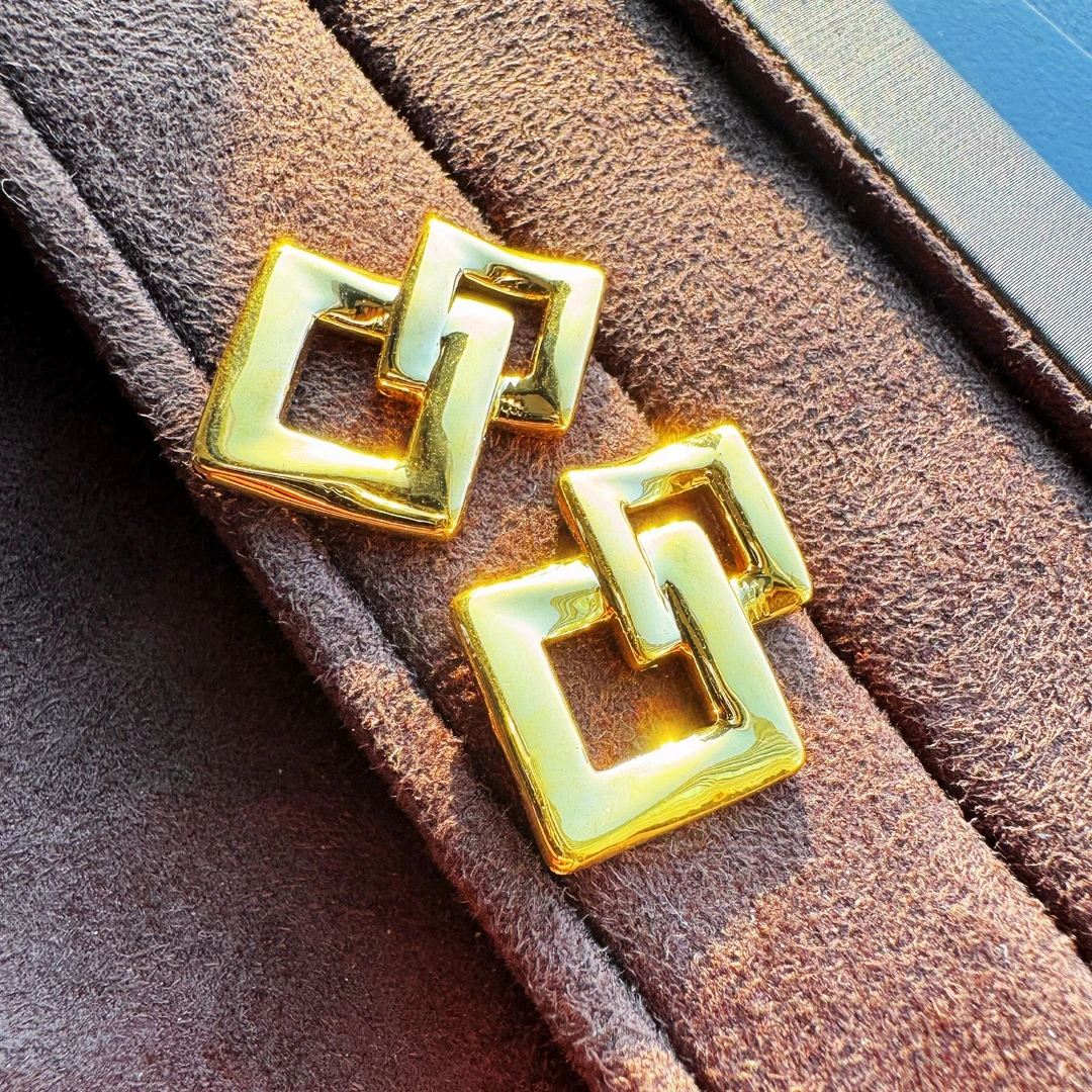 丝路玉海交织菱形耳钉足金999气质轻奢时尚百搭复古法式精致优雅