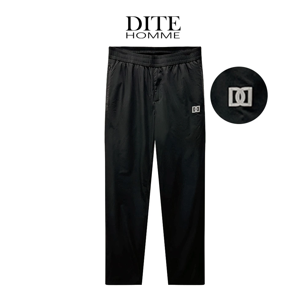 Dite迪特男士秋冬季加绒加厚百搭弹力印花绣标宽松直筒简约卫裤