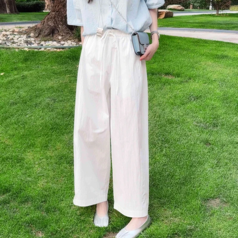 马克华菲女装2025夏季纯色时尚百搭阔腿休闲裤抽绳 F52022A512 S