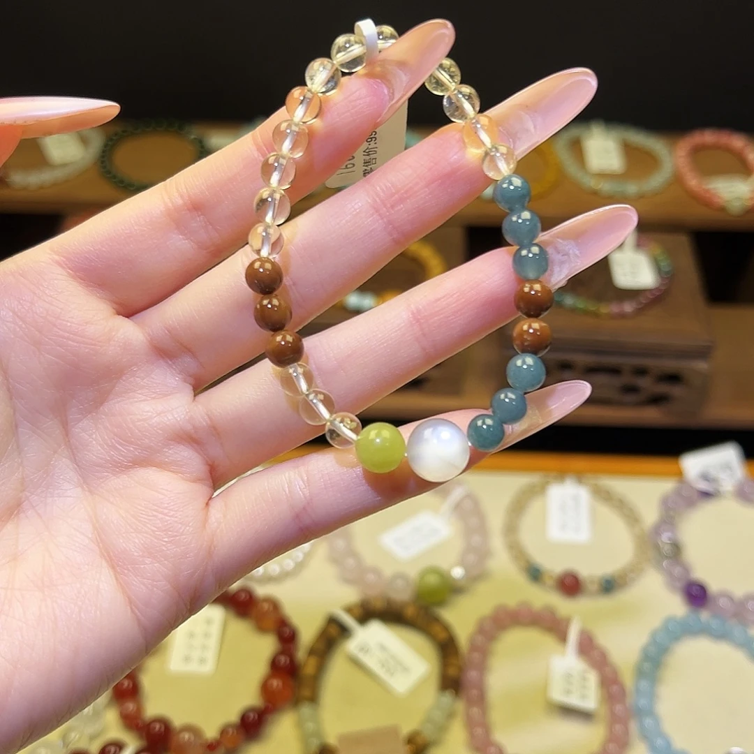 水晶手串银S925镀金镶嵌黄1602